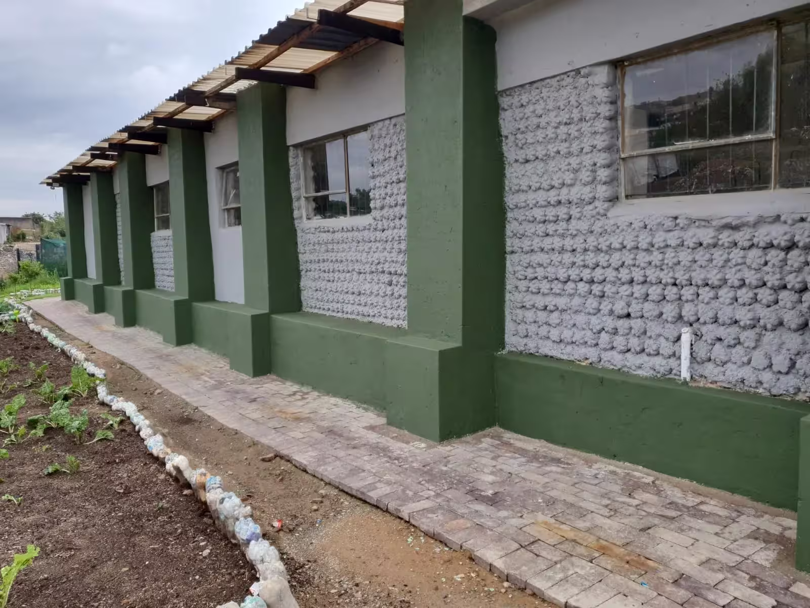 Back exterior wall and organic garden